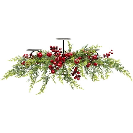 Apples and Berries Triple Pillar Christmas Candle Holder - 36" - Green and Red