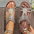 thumbnail image 2 of Yuanlong Womens Sandals Slingback Rhinestones Flat Sandals Elastic Ankle Strap Bohemian Beach Leisure Shoes, 2 of 9