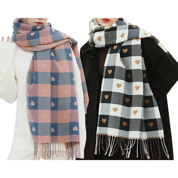 Curve Muse Women's Pattern Winter Warm Lattice Chunky Large Scarf-2 Pack-Pack B