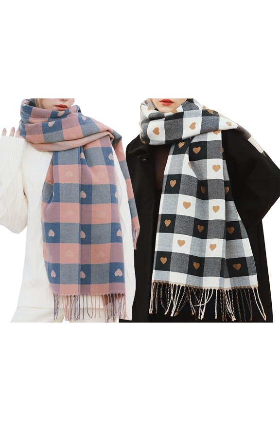 Women's Pattern Winter Warm Lattice Chunky Large Scarf-2 Pack-Pack B