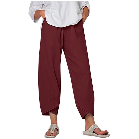 Bigersell Women's Shaping Straight Pants Full Length Pants Women Casual High Waist Solid Summer Cotton Loose Long Straight Pants Pull on Pants for Ladies