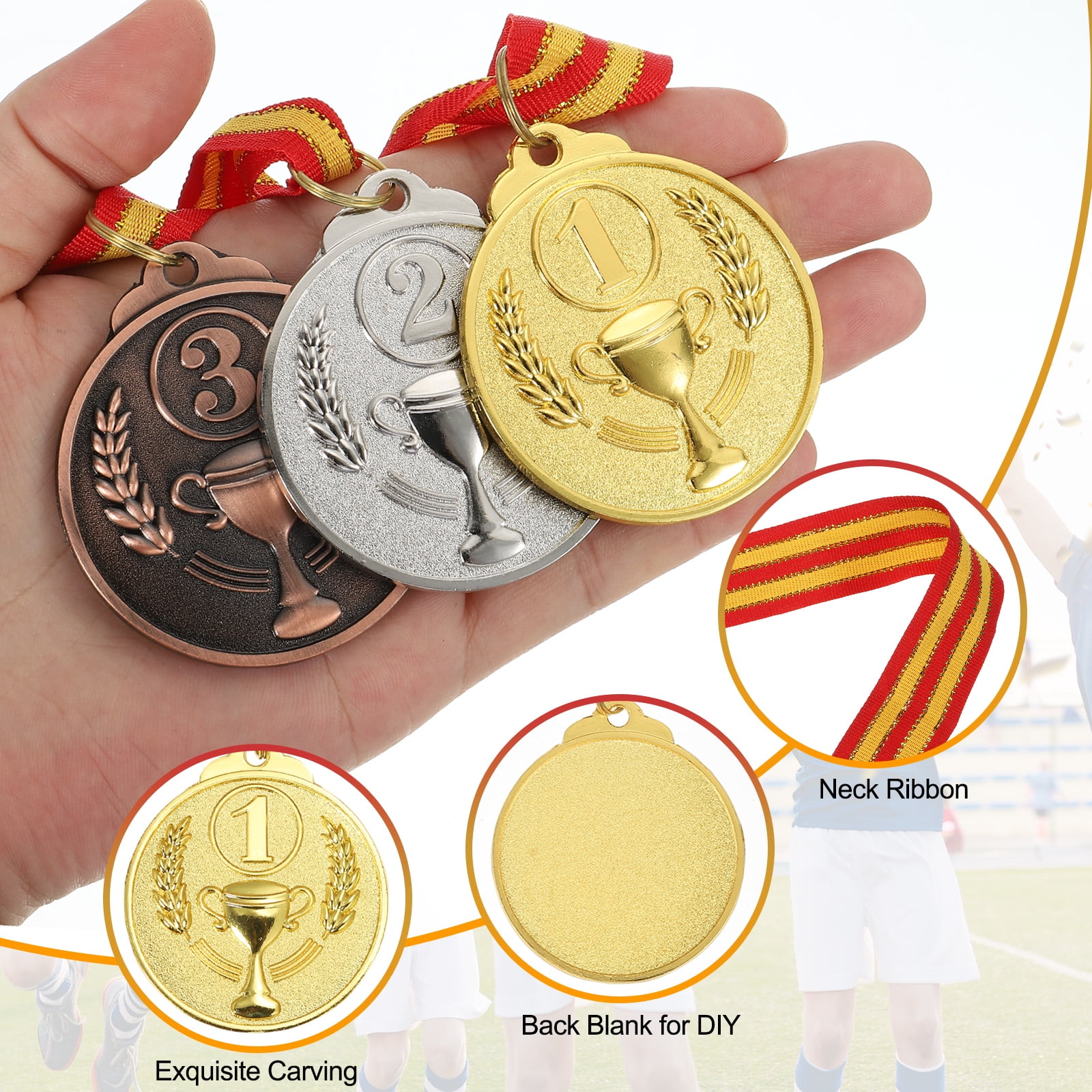 Uxcell 2 Inch Gold Prizes Award Medals Metal Winner Medals 1st Place with Neck Ribbon for Sports Competitions Party Favors 18 Pieces