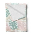 thumbnail image 2 of Blush Pink Soft Flannel Fleece Blanket, Tropical Pattern of Pastel Bicolour Monstera Leaves on Modern Stains, Cozy Plush for Indoor and Outdoor Use, 50" x 60", White and Multicolor, by Ambesonne, 2 of 5