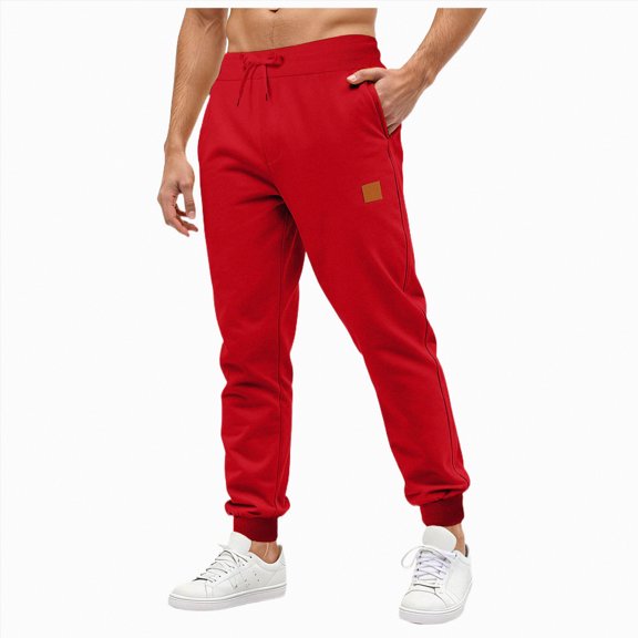 TOWED22 Men's Cargo Sweatpants, Drawstring Tapered Joggers Pants Elastic Waist Active Casual Pants with Pockets(Red,L)