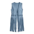 thumbnail image 3 of APEXFWDT Western Fringe Suede Vest for Women, Sleeveless Open Front Hollow Out Long Tassel Casual Waistcoat, 3 of 8