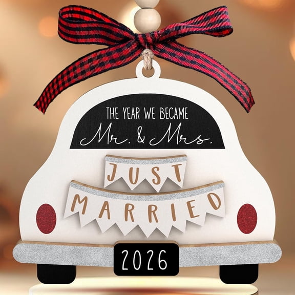 XIBUFE Wedding Gifts, Mr and Mrs Gifts, Wedding Gift for Couples, Bride, Newlyweds, Bridal Shower Gift Ideas for Married Newlywed, Future Mr and Mrs, Wood Just Married Ornament