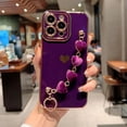 thumbnail image 2 of for iPhone 15 Pro Max 5g 6.7" Phone Case, Luxury Heart Bracelet Strap Plated Cute Love Hearts Cover with Hearts Hand Chain for Women Camera Protection Shockproof Bumper(Purple), 2 of 6