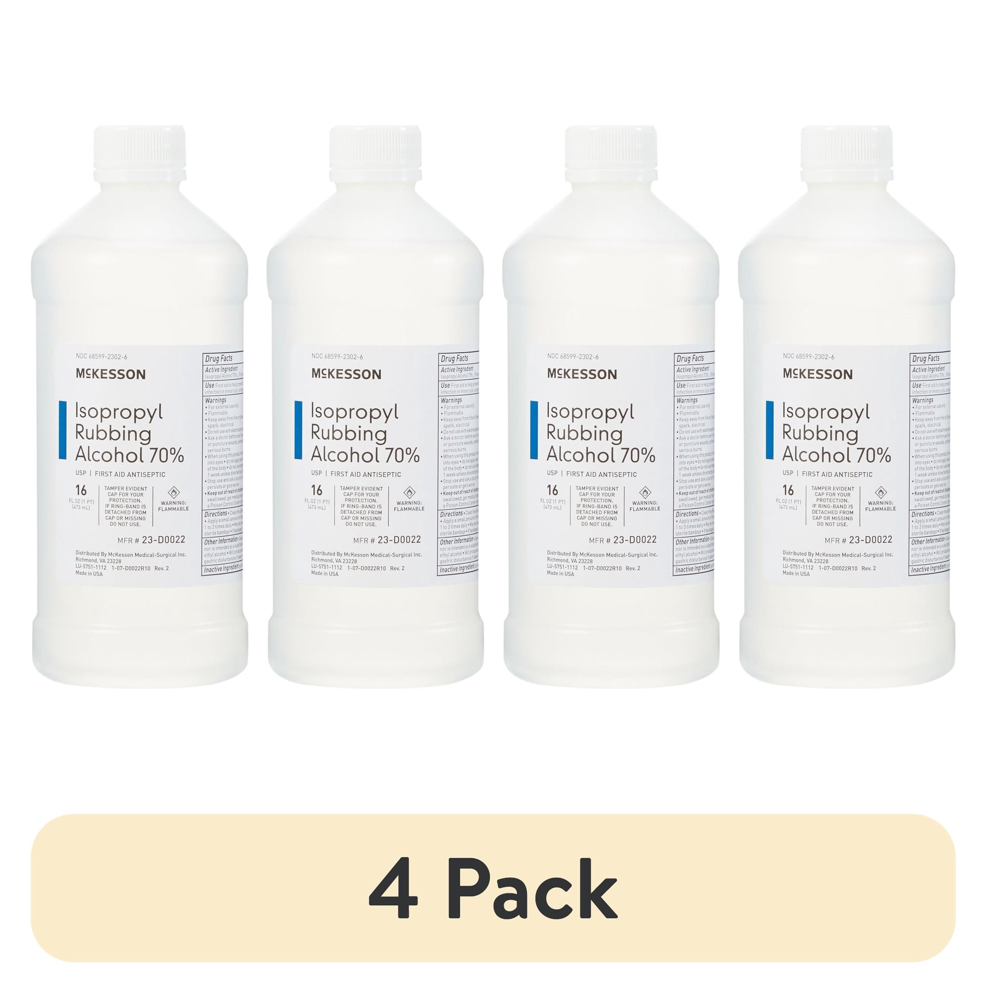 (4 pack) McKesson Isopropyl Rubbing Alcohol - First Aid Antiseptic, 16 oz, 1 count