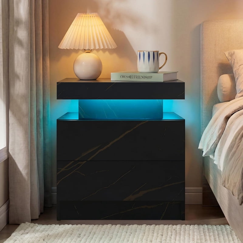 Howcool LED Nightstand, 2 Drawer Bedside Side Table with LED Lights for Bedroom Living Room