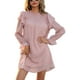 thumbnail image 3 of Vestido de otoño para mujer, manga larga acampanada, adorno de volantes, cuello levantado, adorno de volantes, vestido de Color puro para mujer, 3 of 6