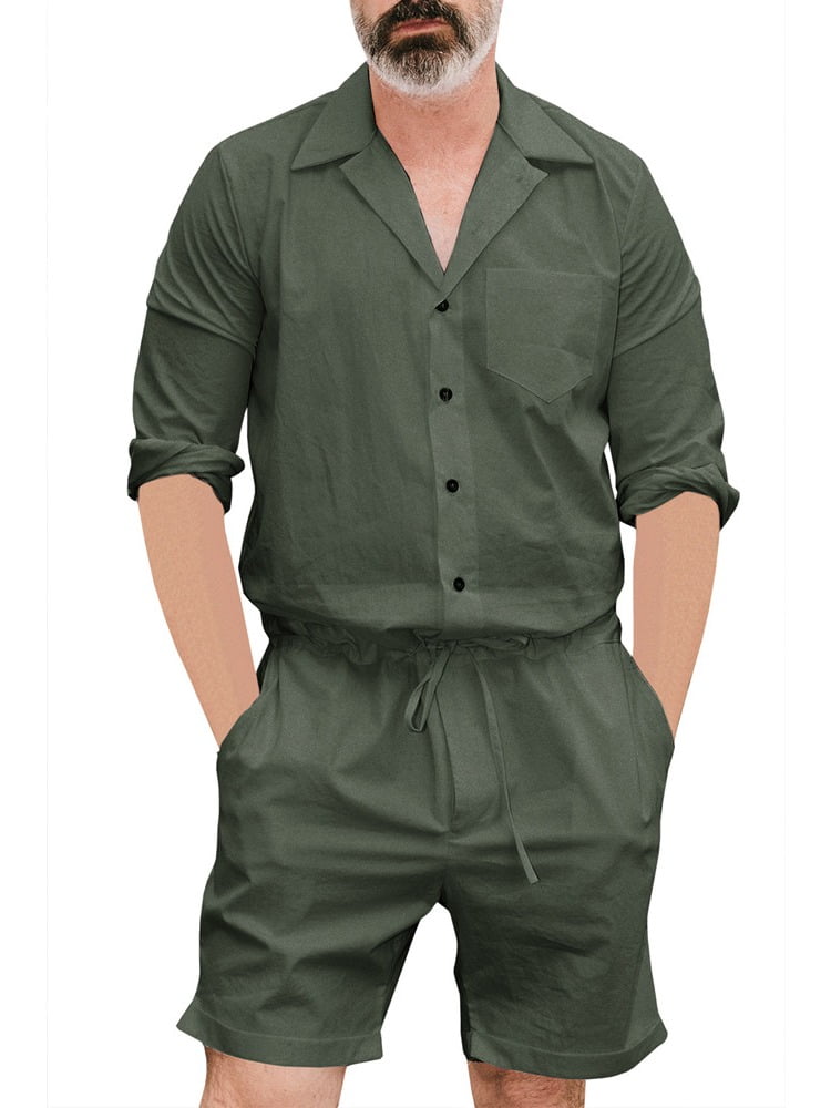 SySea Mens Jumpsuits One Piece Long Sleeve Drawstring Shorts Casual