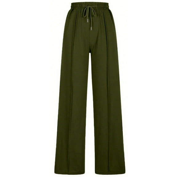 Hifoo Women's Casual High Waisted Wide Leg Pants Elastic Waistband Solid Color Trousers With Drawstring Pockets Comfortable Wear Joggers Daily Slacks Trendy