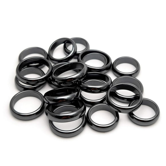 Morchic 20Pcs Hematite Stone Plain Band Rings for Women Men Unisex, 6mm Thick (Pack of Mixed Size)