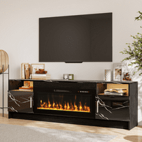 Rocyis Electric Fireplace TV Stand-70 inch TV Stand with 36" Electric Fireplace, Living Room TV Cabinet with Storage for TVs Up to 80", Led Entertainment Center, Modern Media Console, Marble