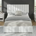 thumbnail image 4 of Garvee Linen Upholstered Platform Bed Frame with 4 Storage Drawers, Adjustable Headboard, Wooden Slats Support, No Box Spring Needed Queen, White, 4 of 9