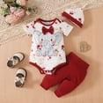 thumbnail image 2 of TOWED22 Baby Girl Clothing 3Pcs Outfits: Romper Bodysuit, Shorts, Headband Shorts Set Red,9-12 M, 2 of 9