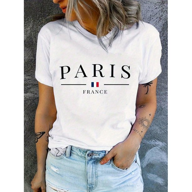 Print Crew Neck T-shirt, Short Sleeve Casual Top For Spring & Summer, Women's Clothing