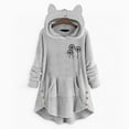 thumbnail image 2 of Lovskoo 2024 Women's Hoodies Coat Animal Ear Cap Fuzzy Fleece Tops Cozy Christmas Printing Buttons Long Sleeve Hooded Plush Pullover Gray, 2 of 6