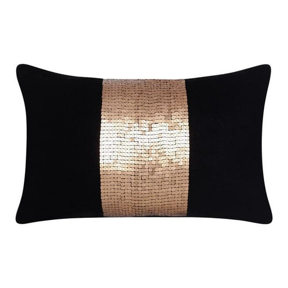 16 x 24 in. Striped Polyester Zippered Pillow with Beads, Black