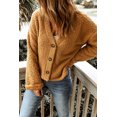 thumbnail image 4 of ABPHQTO Chaqueta de peluche con botones y cuello en V informal marrón para mujer, 4 of 5