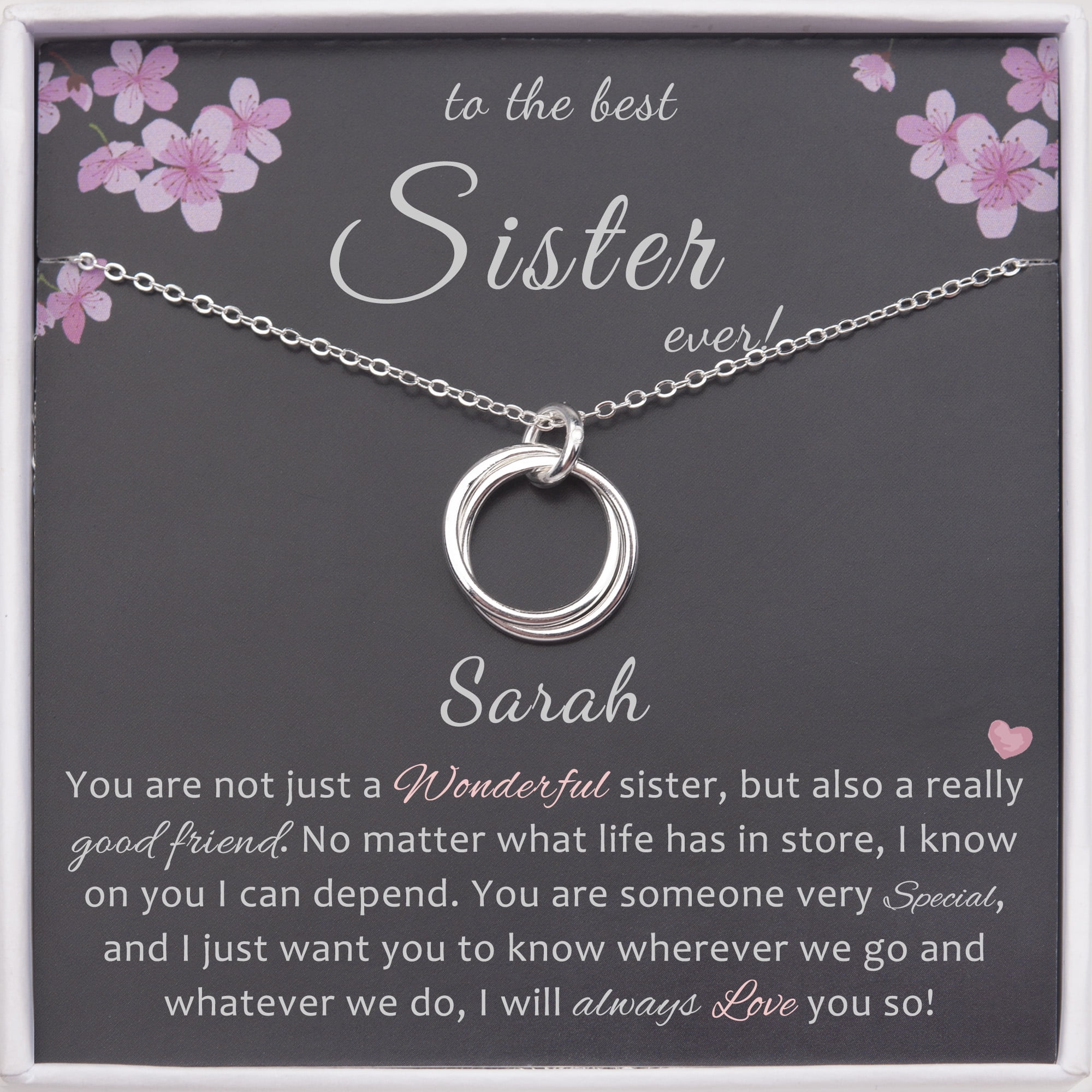 Anavia Sister Necklace, to the Best Sister Ever Gift 925 Sterling Silver Two Circles Overlap Necklace, Birthday Gift for Big Sister -[Add a Name]