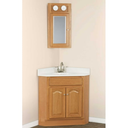 Three Piece Oak Corner Vanity Including Medicine Cabinet And Three Piece Oak Corner Vanity Including Medicine Cabinet And Sink Top 24 X