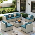 thumbnail image 5 of MRUAKA Outdoor Patio Furniture Set, 7-Piece Modular Sectional Sofa With Tea Table and Free Cushion, PE Wicker Outdoor Conversation Set for Patio, Garden, Backyard,Peacock Blue, 5 of 8