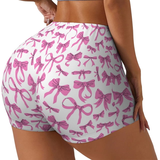 Fotbe Pink bows Shorts Sin Costuras – Shorts Deportivos de Cintura Alta para Mujer, Elásticos para Gimnasio, Yoga, Running o Ciclismo-XX-Large