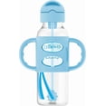 thumbnail image 4 of Dr. Brown's Milestones Narrow Sippy Straw Bottle, Spill-Proof with 100% Silicone Handles, Gray/Blue, 6m+, 2x8oz Bottles, 4 of 9