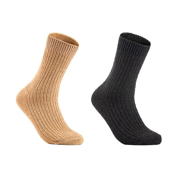 Lian LifeStyle Gorgeous Big Girls Women's 2 Pair Wool Crew Socks Size 6-9 FS03, Color Beige,Black
