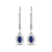 ARAIYA FINE JEWELRY Sterling Silver Blue Sapphire and Diamond Dangle Earrings for Female