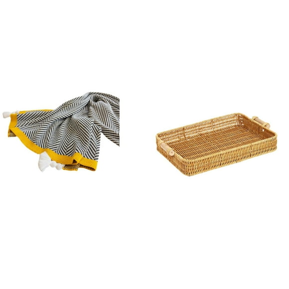 Lipstore Knitted Throw Blanket Home Decorative Blanket Storage Basket Woven Kitchen Basket with Handles Handmade Round Bread Basket Suitable for Home Decoratio