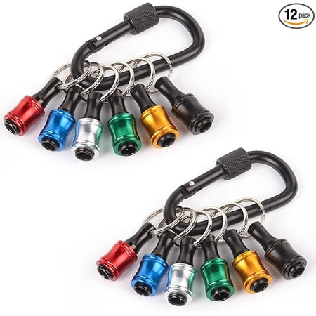 Katerk 6pcs 1/4 inch Hex Shank Aluminum Alloy Screwdriver Bits Holder 2 Sets, Light-weight Quick-change Extension Bar Keychain Drill Screw Adapter Change Portable (With Black Carabiner)
