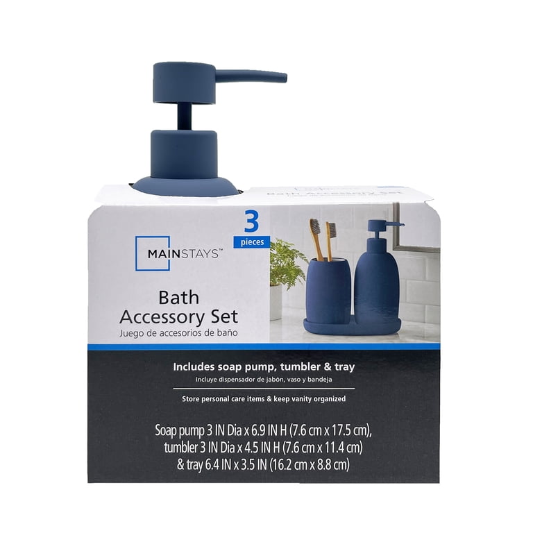 Mainstays Ceramic Stoneware Bath Accessories 3-Piece Set Blue Soap