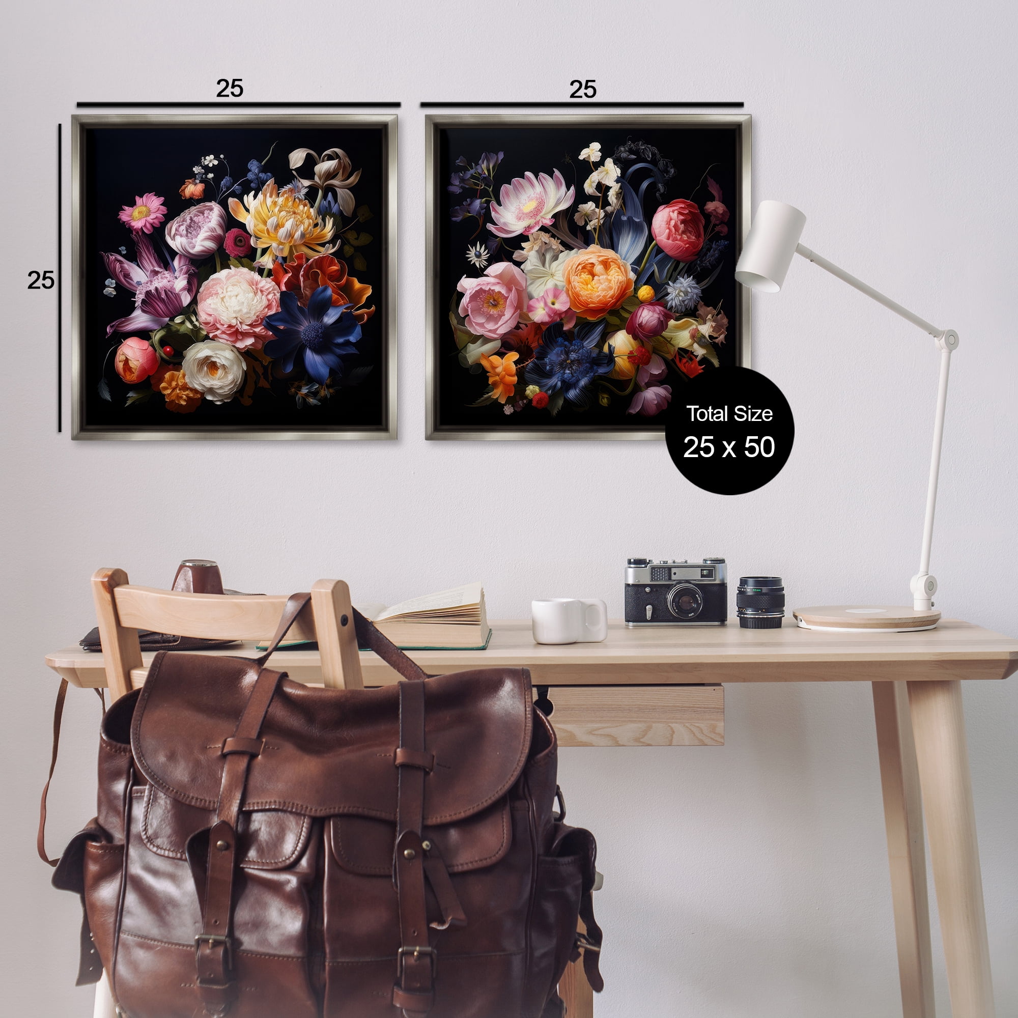 Stupell Industries Exquisite Floral Arrangement Plants & Flowers Painting Gray Floater Framed Canvas Art Print Wall Art, 25 x 25, Set of 2