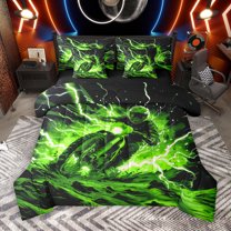 Manfei Boys Dirt Bike 7pcs Bedding Comforter Set,Outdoor Extreme Sport Queen Bedding Sets,Black Green Queen Sheet Sets Teens,Ultra Soft Home Decor Reversible