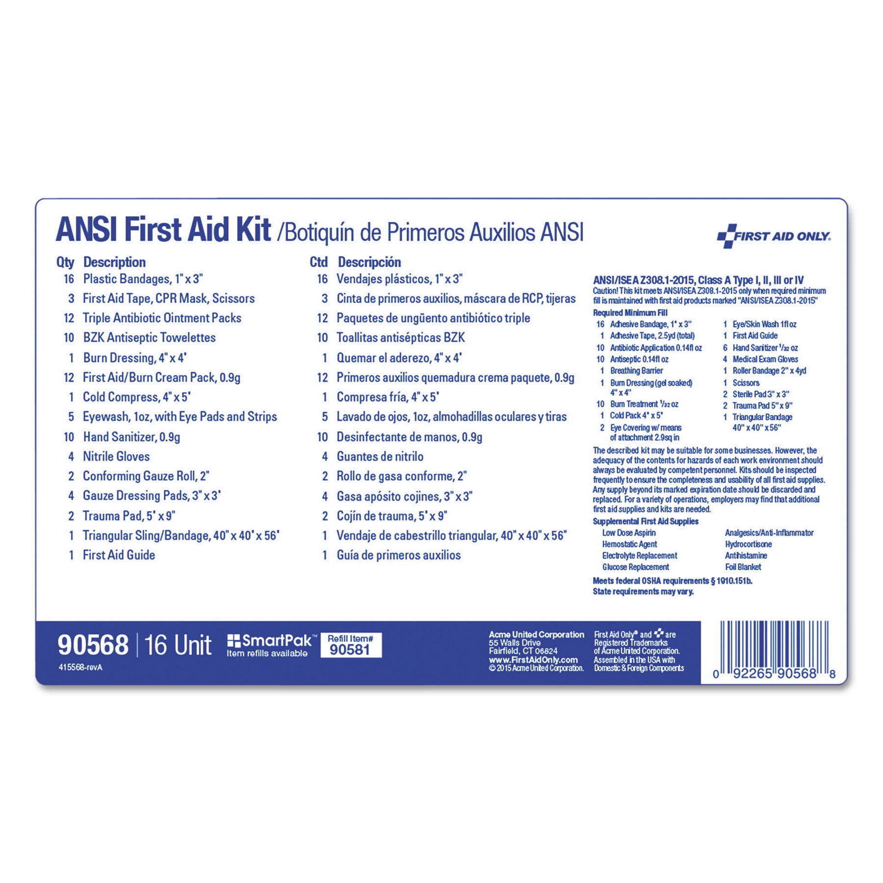 First Aid Only Unitized ANSI Compliant Class A Type III First Aid Kit for 25 People, 16 Units