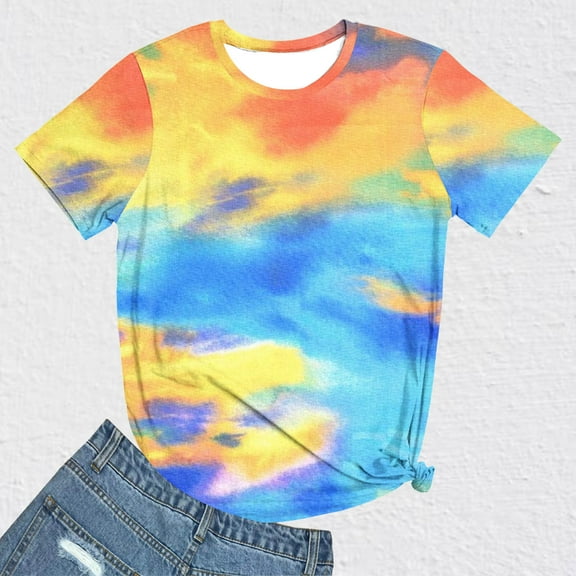 Womens Clothing Homenesgenics Womens Tops Plus Size Fashion Women's Casual Short Sleeve Round-Neck Printed Ladies Blouse Blue S