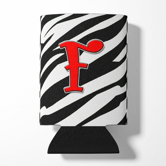Letter F Initial Monogram - Zebra Red Can or Bottle Hugger