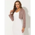 thumbnail image 2 of DARING DIVA Women's Cropped Open Front Faux Fur Short Shrug Jacket S Dusty Pink, 2 of 6