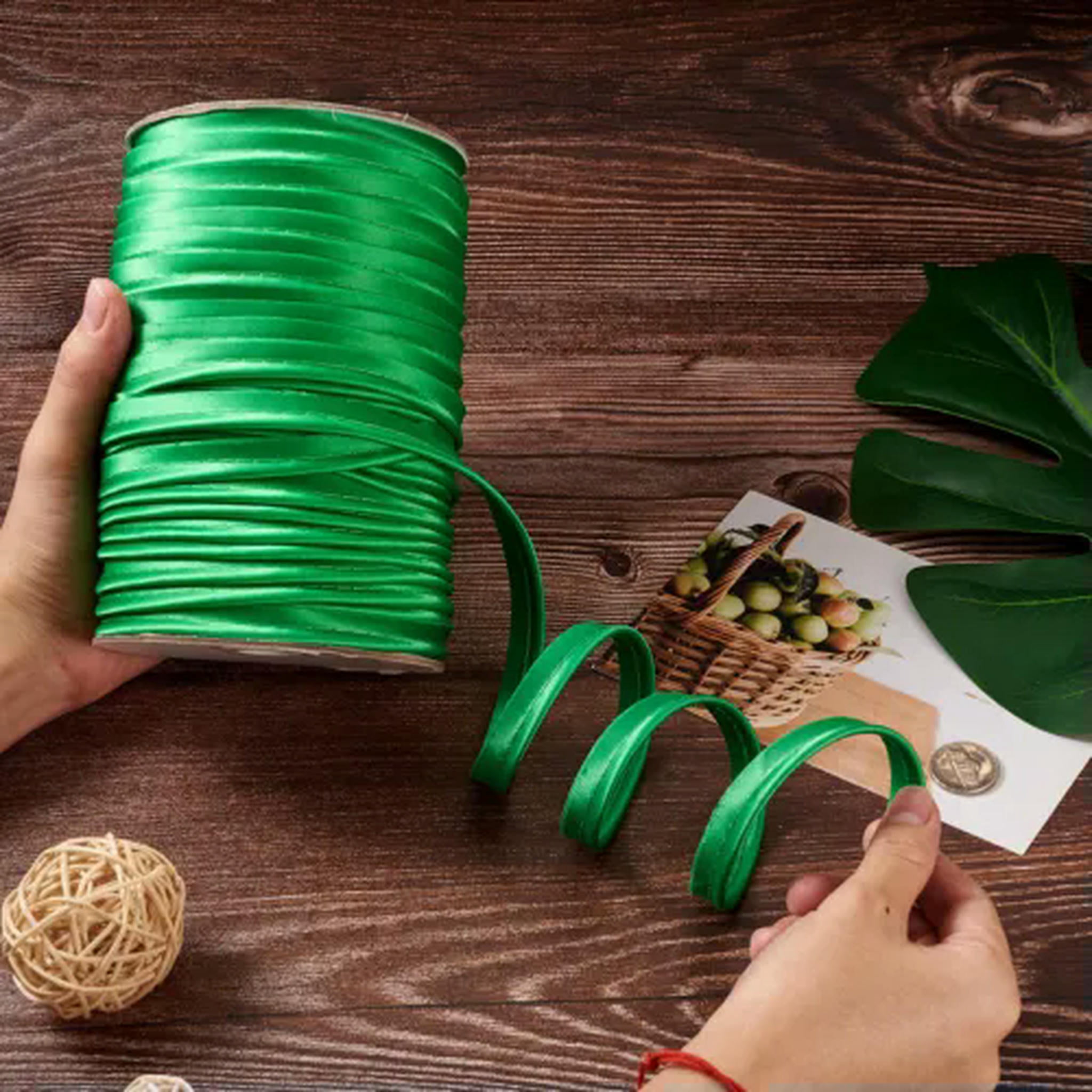 U8MO 109 Yards/roll 3/8 " Polyester Fiber Ribbons Trim Welting Cord for Clothing Sew-Green