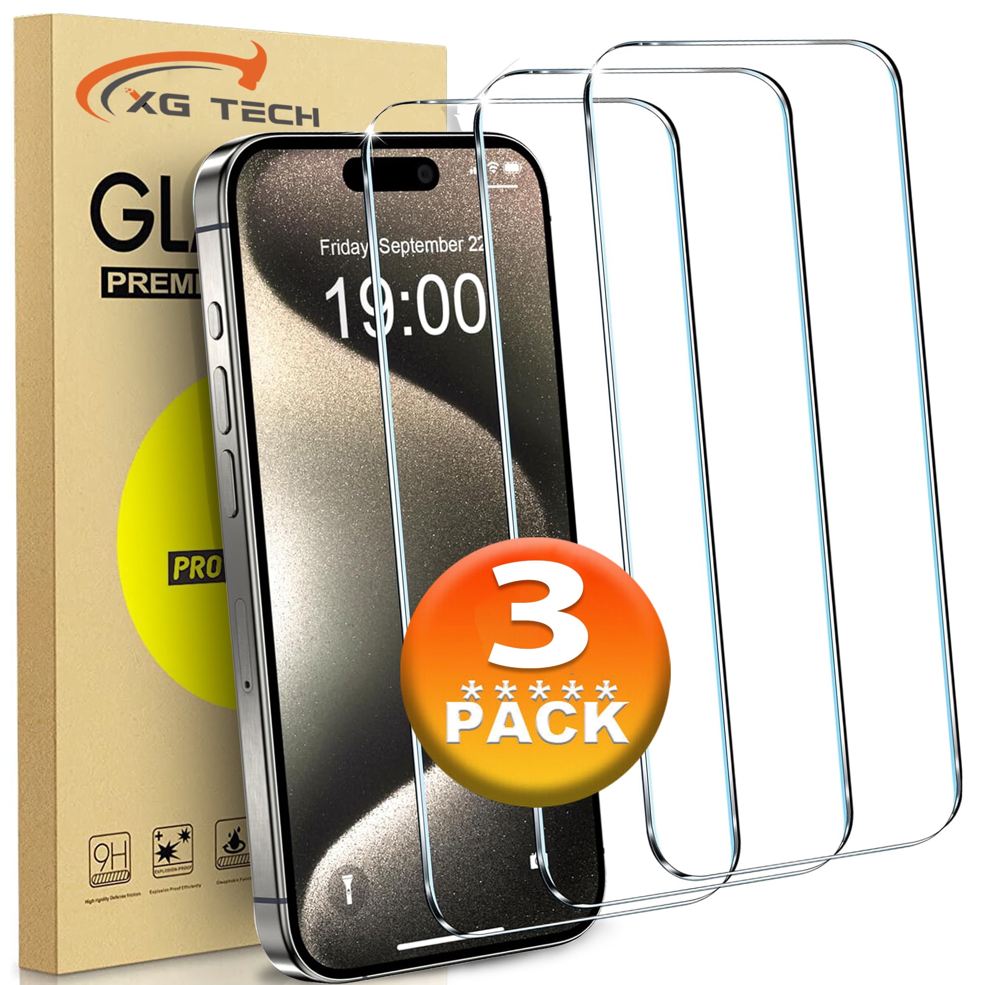 XG-Tech [3 Pack] Shatterproof Tempered Glass Screen Protector for iPhone 15 Pro Max [Case Friendly] [99.99% HD Clear] [9H Hardness] [Bubble Free] for iPhone 15 Pro Max (6.7'')