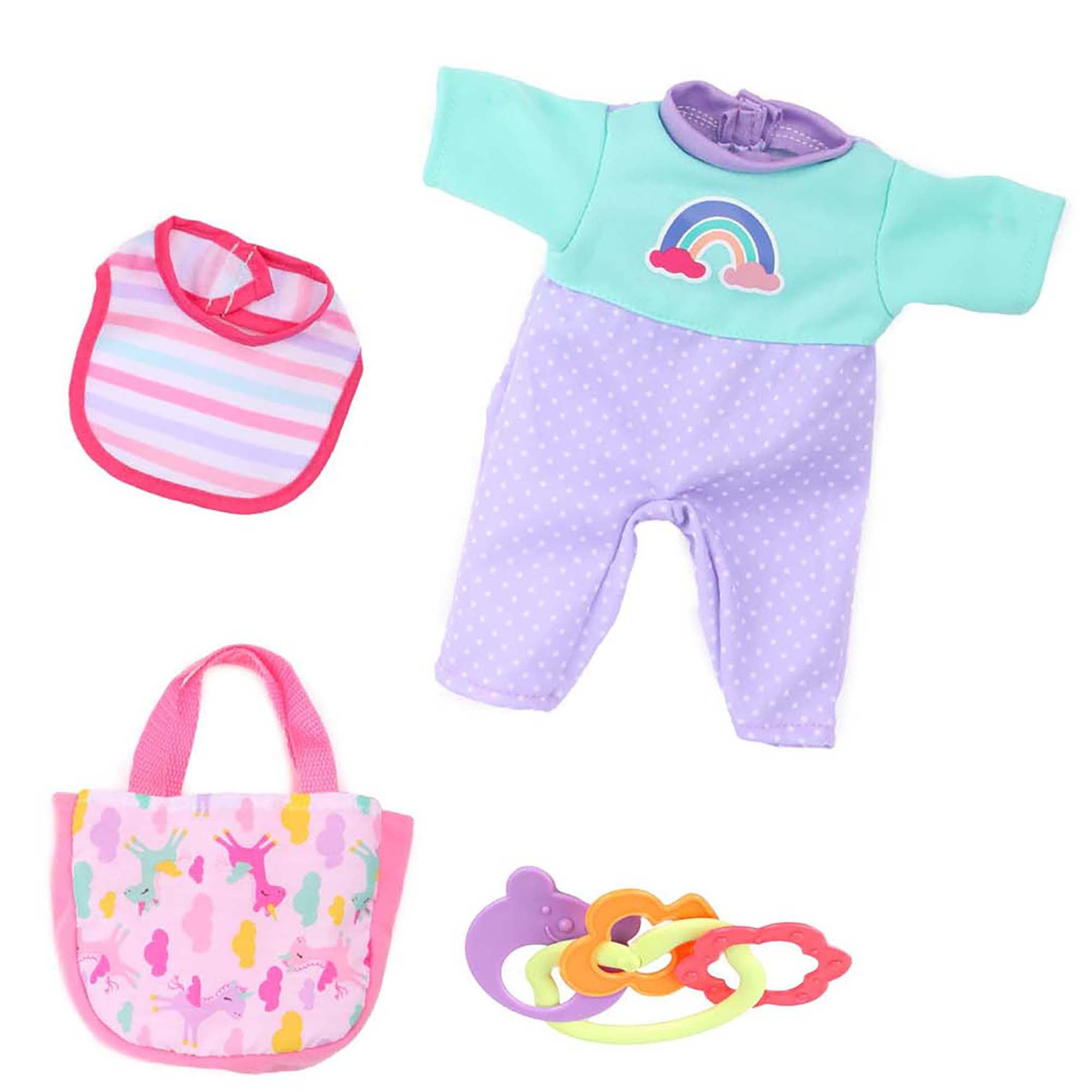 Dream Collection: Care Gift Set - 12" African American Baby Doll & Stroller - Unicorn-Pink-Purple, Toy Care Accessories, Bag & Extra Outfit, Kids 3+