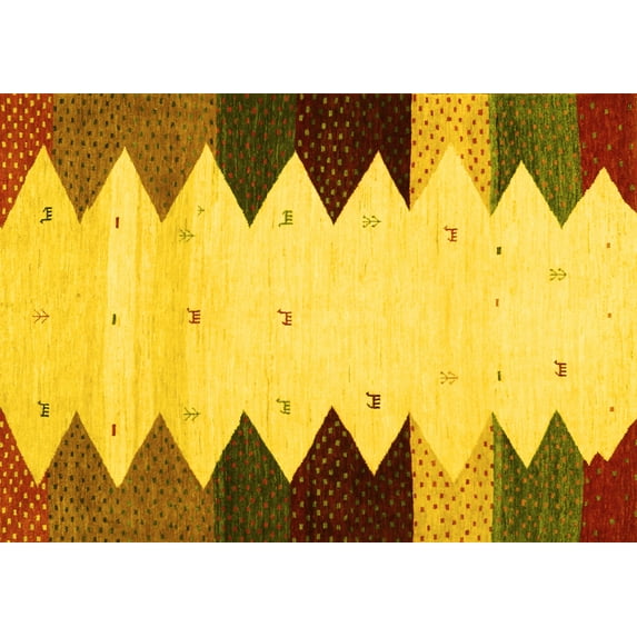 Ahgly Company Machine Washable Indoor Rectangle Abstract Yellow Contemporary Area Rugs, 7' x 10'