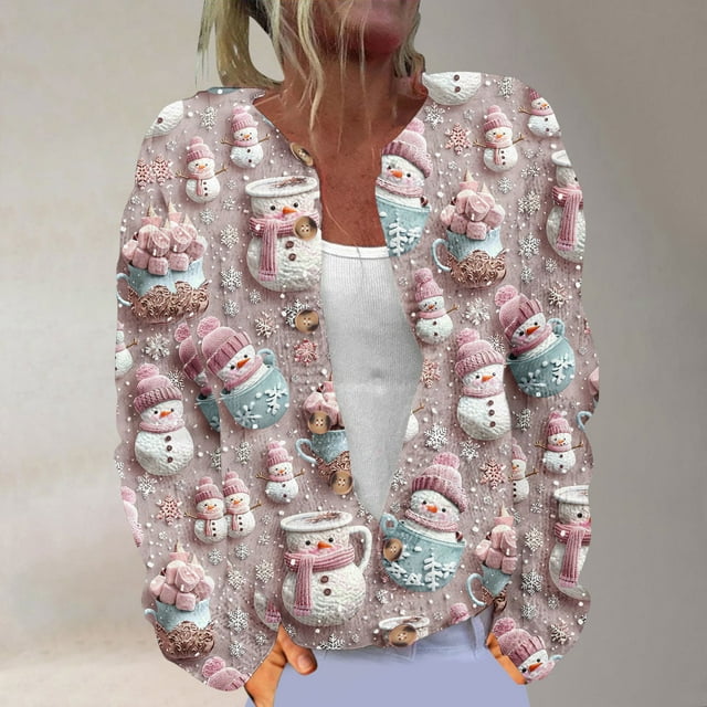 Wiyuqeen Womens Christmas Knit Cardigans Xmas Tree Print Cardigan Sweaters Button Down Long Sleeve Fall Jackets Plus Size Funny Coats
