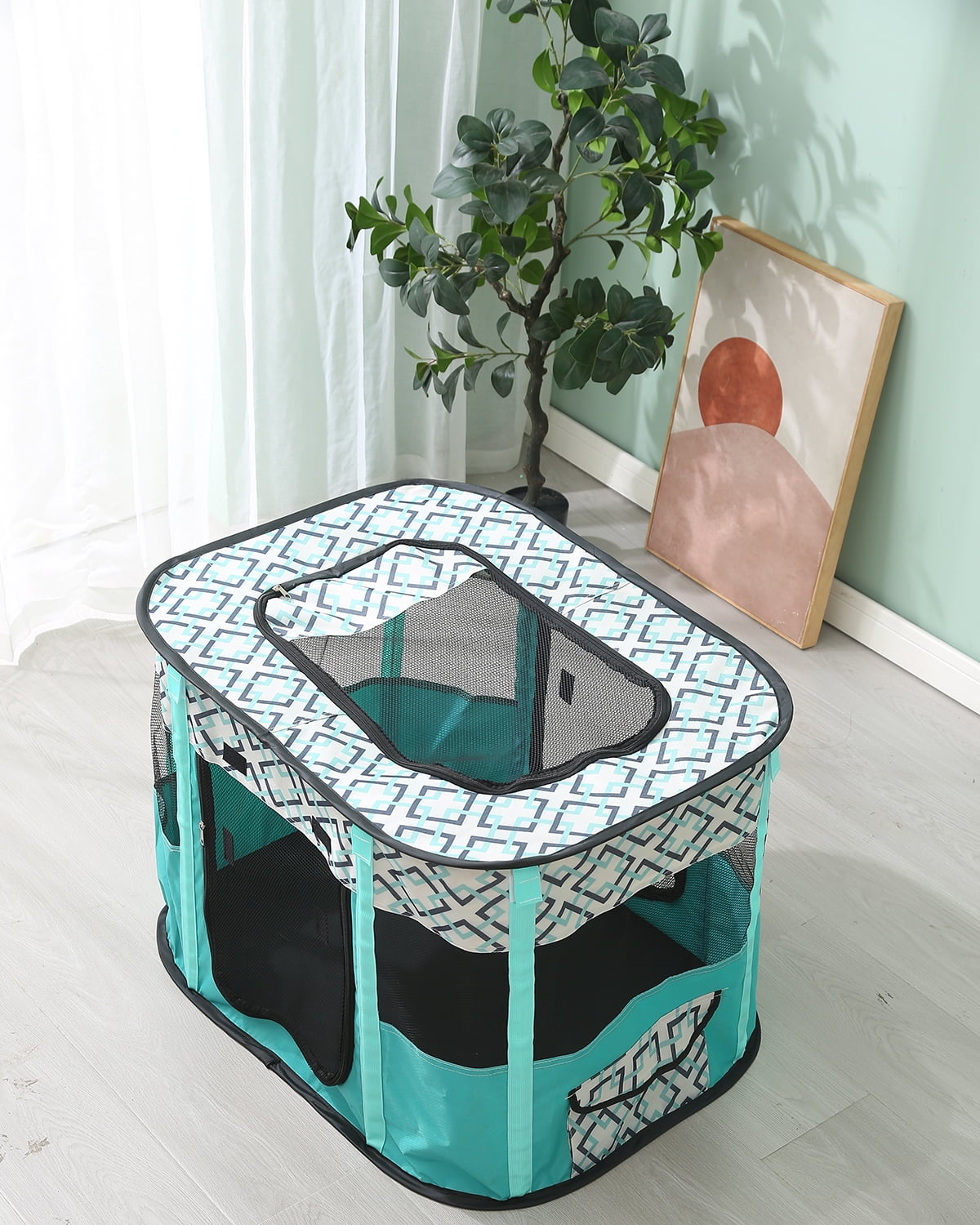 ZBH Cat Playpen for Indoor Cats Enclosed, Portable Foldable Pet Dog Playpen Outdoor Play Tents Crate Cage with Zipper Top Cover Door for Puppy Outside Car Camper