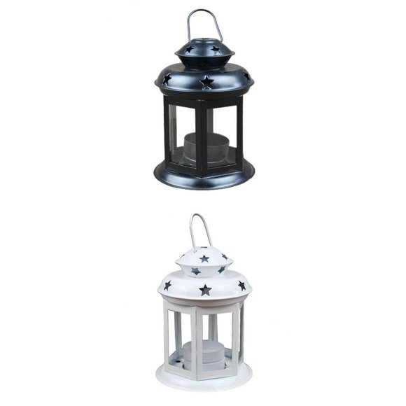 Lámpara a prueba de viento de hierro para exteriores Portavelas Adorno de candelabro Blanco + Exterior