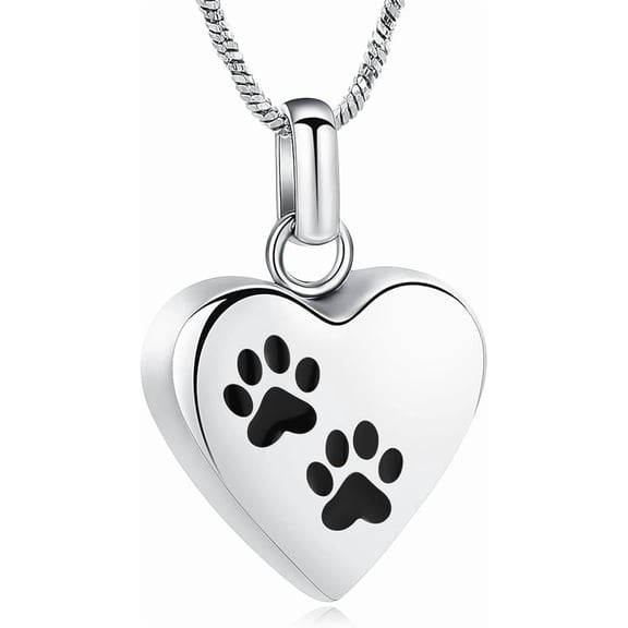 Pet Paw Print Heart Urn Necklace for Ashes Pet Cremation Jewelry for Dog / Cat Ashes Keepsake Memorial Jewelry Pet Ashes Holder Keepsake Necklaces