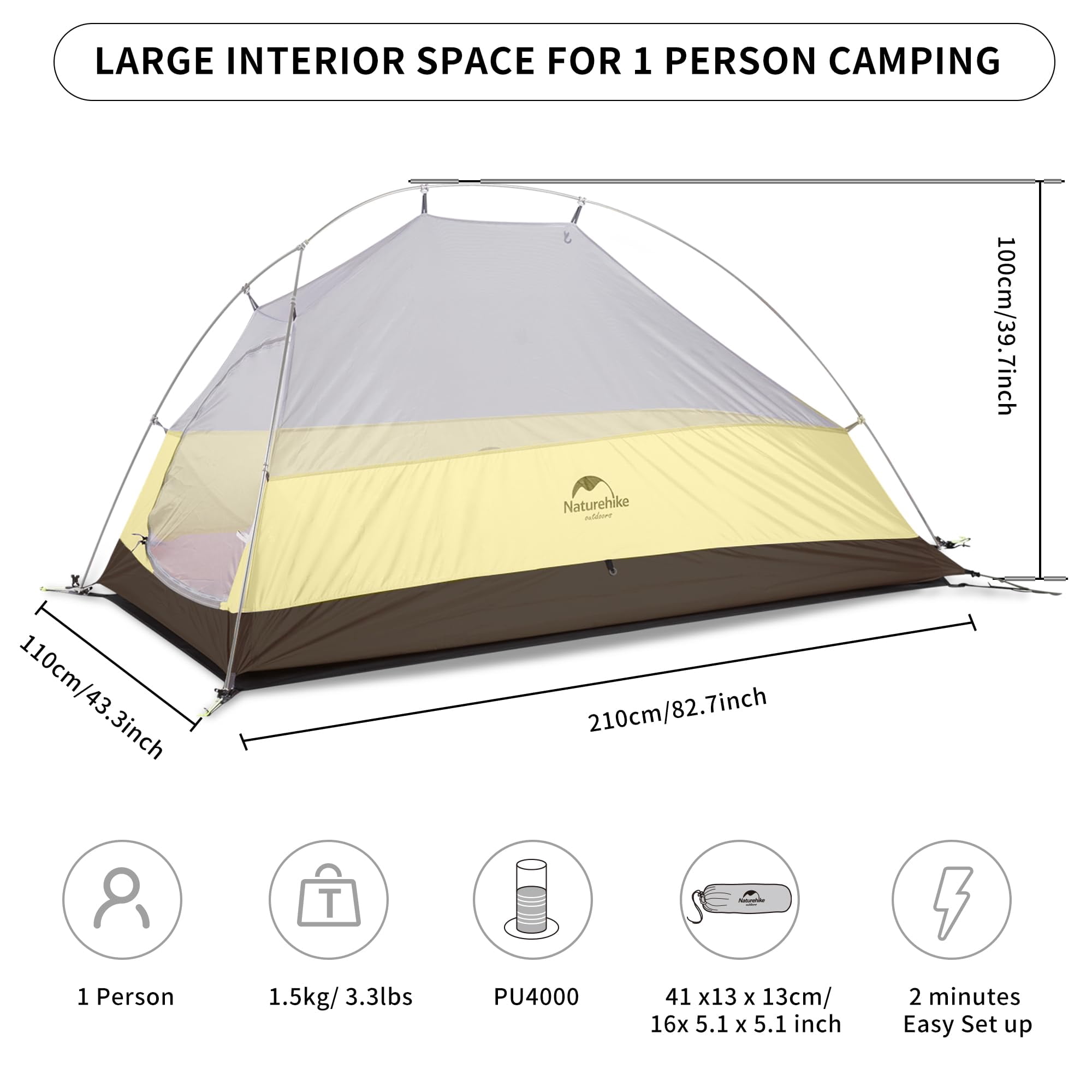 Naturehike Cloud-Up 1/2/3 Person Backpacking Tent Lightweight Waterproof