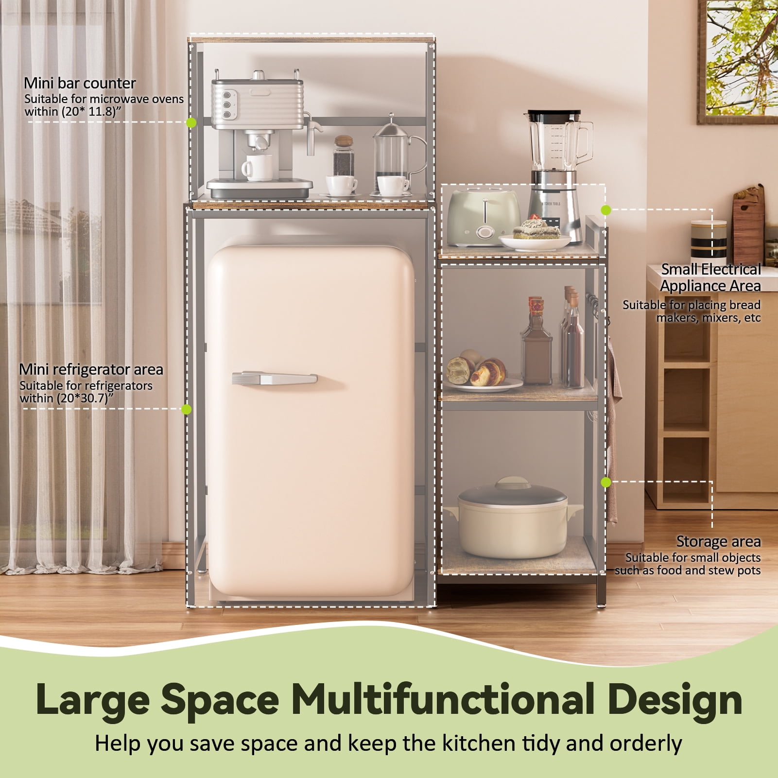 Thehsnt 5-Tier Kitchen Storage Rack, Mini Fridge Stand with Shelves, Microwave Cart Utility Shelf for Dorm & Home